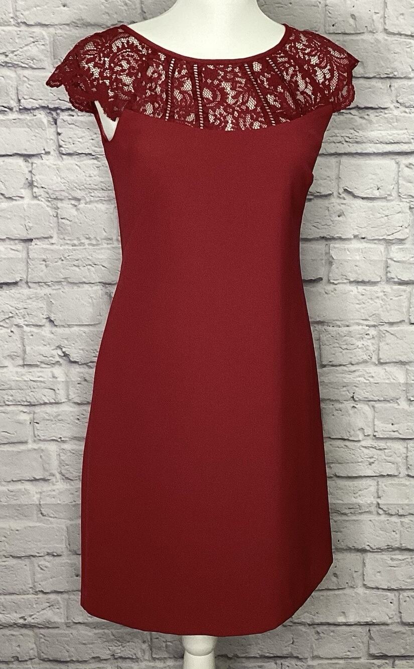 White House Black Market Women’s Size 0 Burgundy Sleeveless A-Line Dress Lace